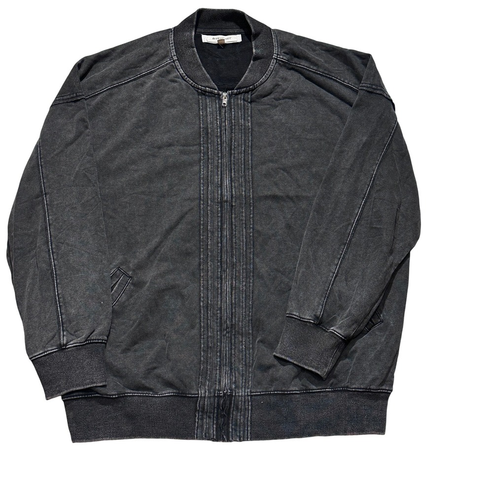 Blue Velvet Bomber Jacket Women Large Black Acid Wash Zip Up